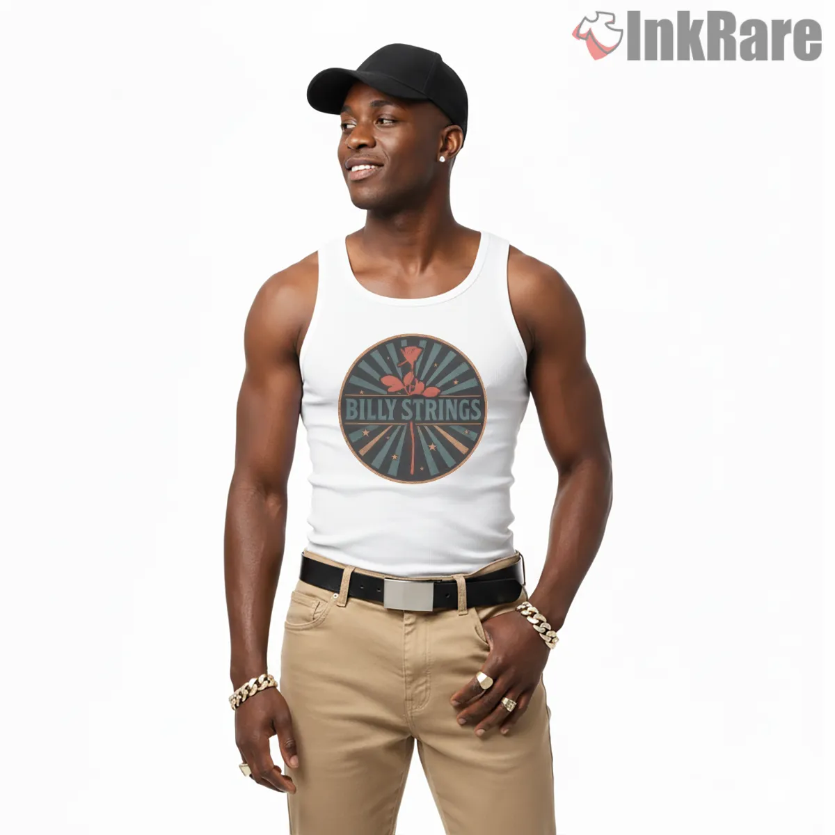 Billy Strings Sunrise Rose Music Emblem Shirt on white tank top for men graphic tee