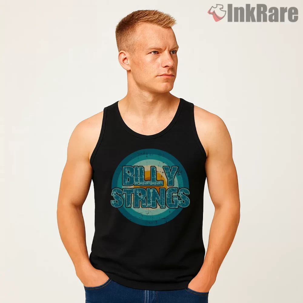 Billy Strings Vintage Bluegrass Badge Shirt on black tank top for men graphic tee