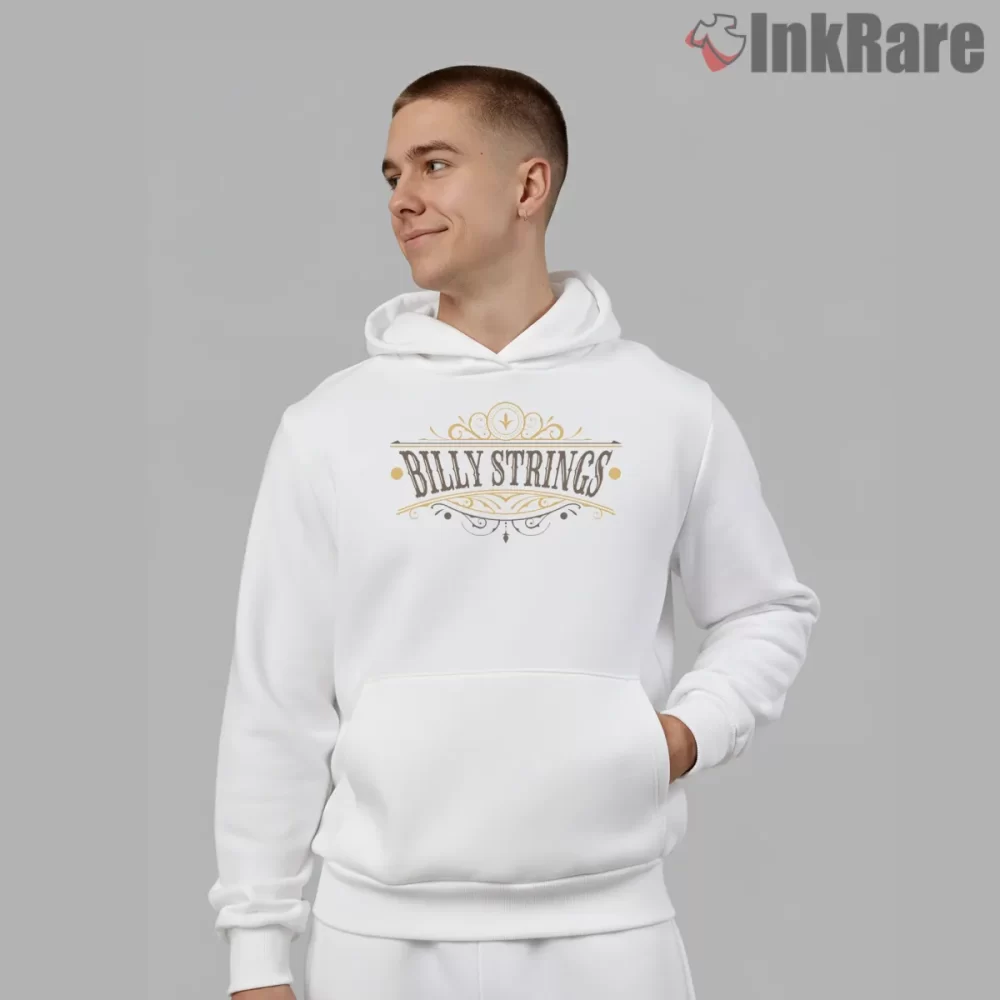 Billy Strings Vintage Ornament Script Logo Shirt on white hoodie for men graphic tee