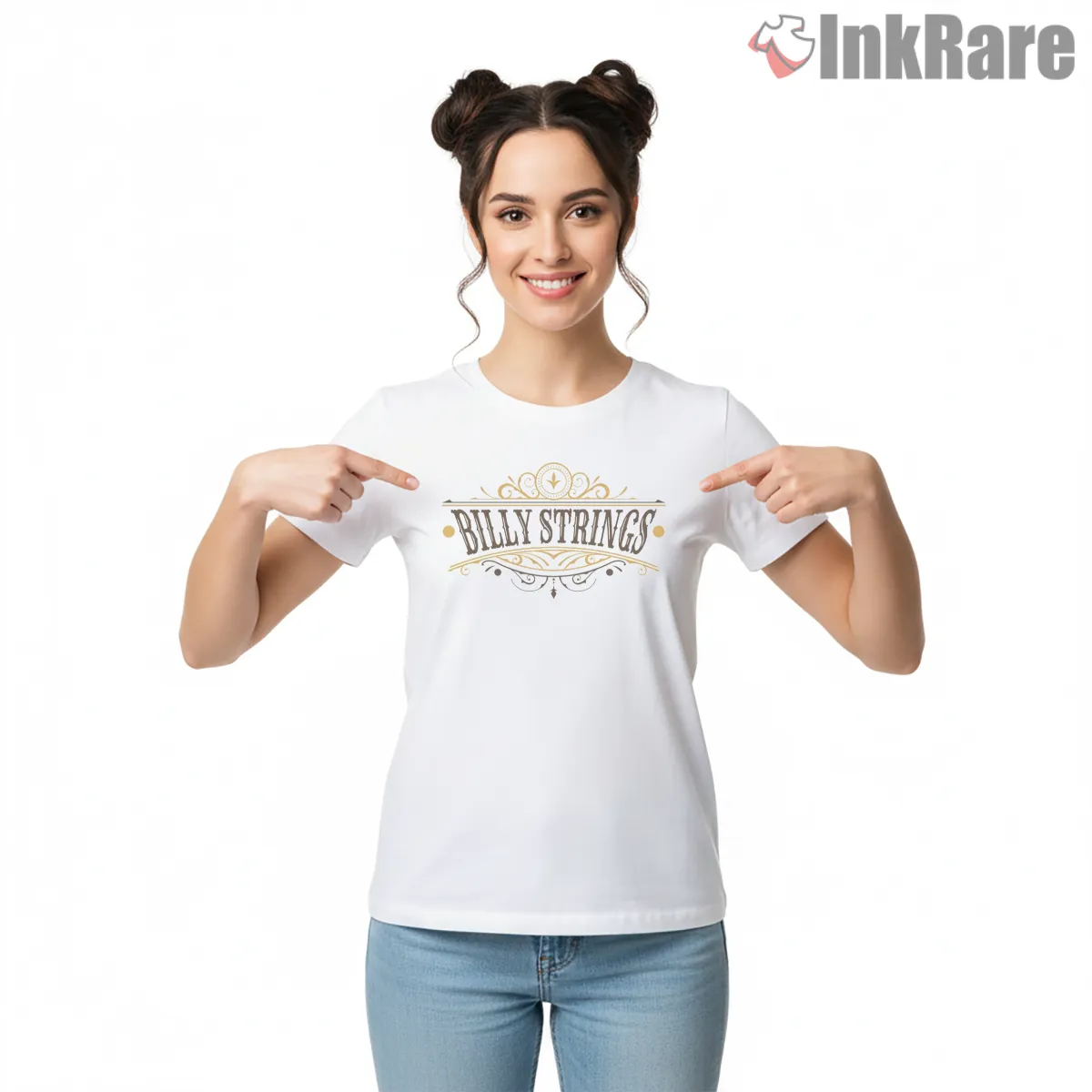 Billy Strings Vintage Ornament Script Logo Short Sleeve White Billy Strings Vintage Ornament Script Logo Shirt on white short sleeve shirt for women graphic tee