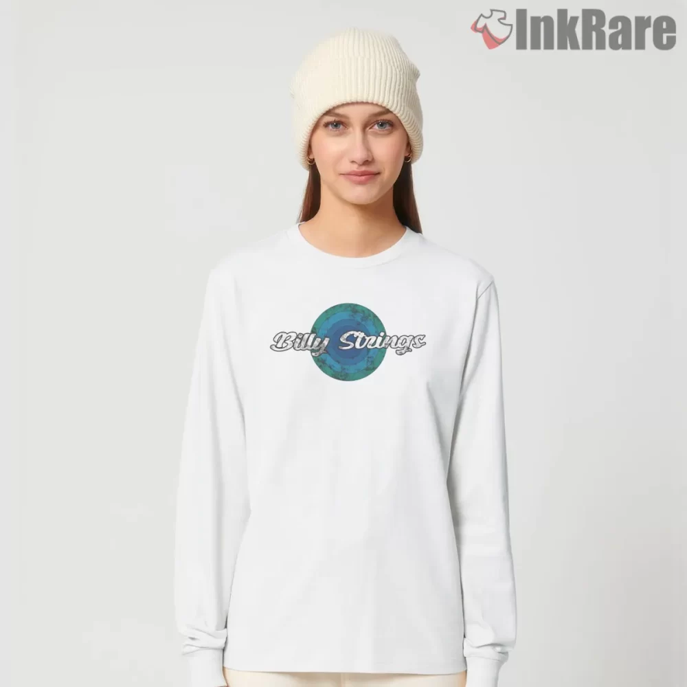 Billy Strings Vintage Script Logo Shirt on white long sleeve shirt for women graphic tee