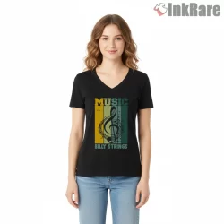 Billy Strings Vintage Treble Clef Music Shirt on black v-neck shirt for women graphic tee