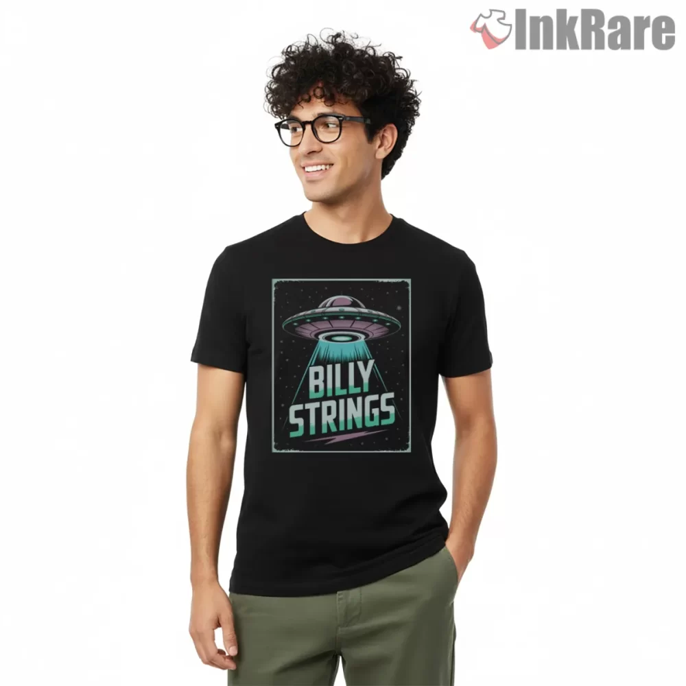 Billy Strings Vintage Ufo Beam Logo Shirt on black short sleeve shirt for men graphic tee