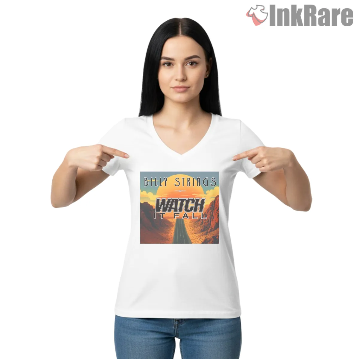 Billy Strings Watch It Fall Poster V Neck White Billy Strings Watch It Fall Poster Shirt on white v-neck shirt for women graphic tee