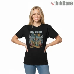 Billy Strings Winged Guitar Americana Fan Art Shirt on black short sleeve shirt for women graphic tee