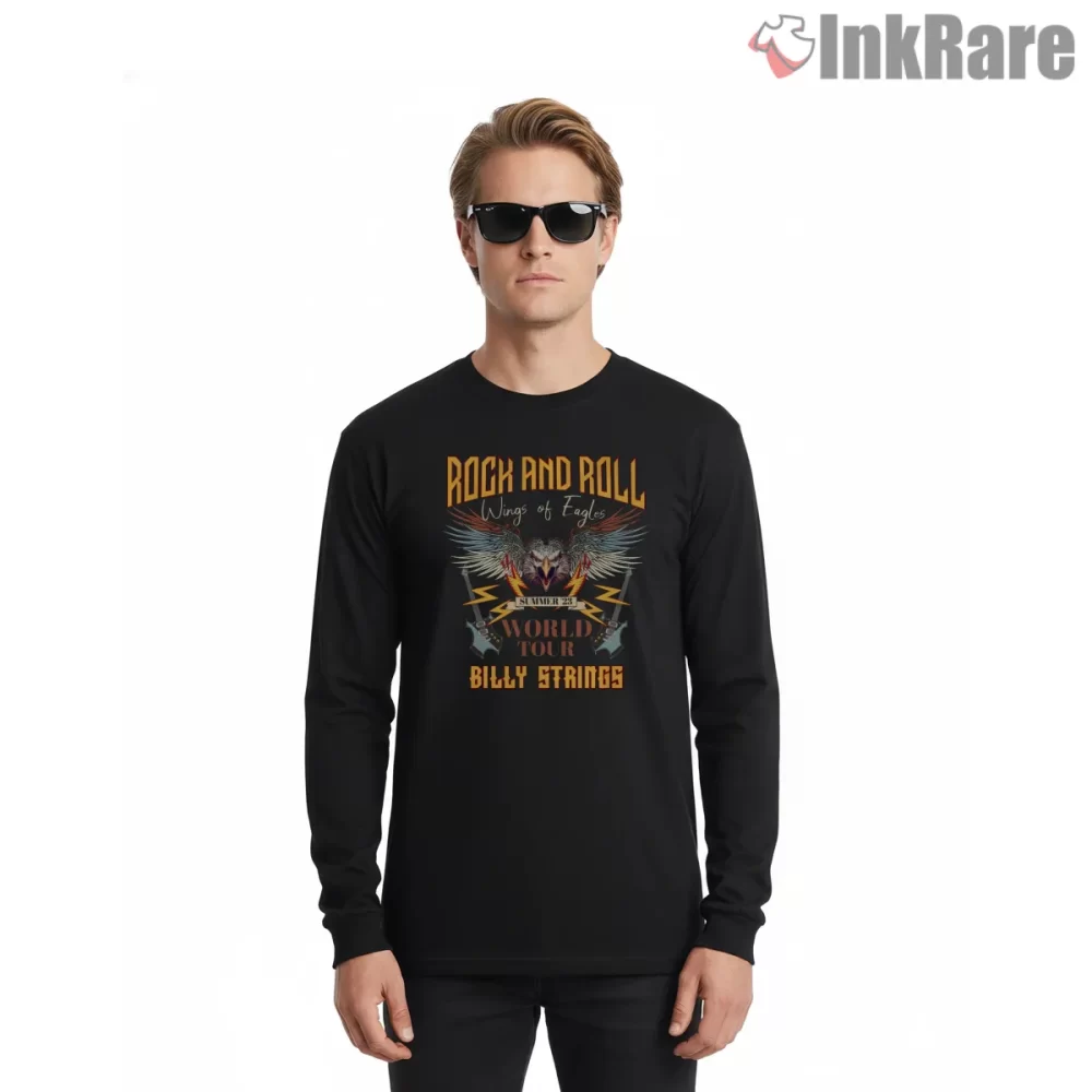 Billy Strings World Tour Eagle Rock Poster Shirt on black long sleeve shirt for men graphic tee