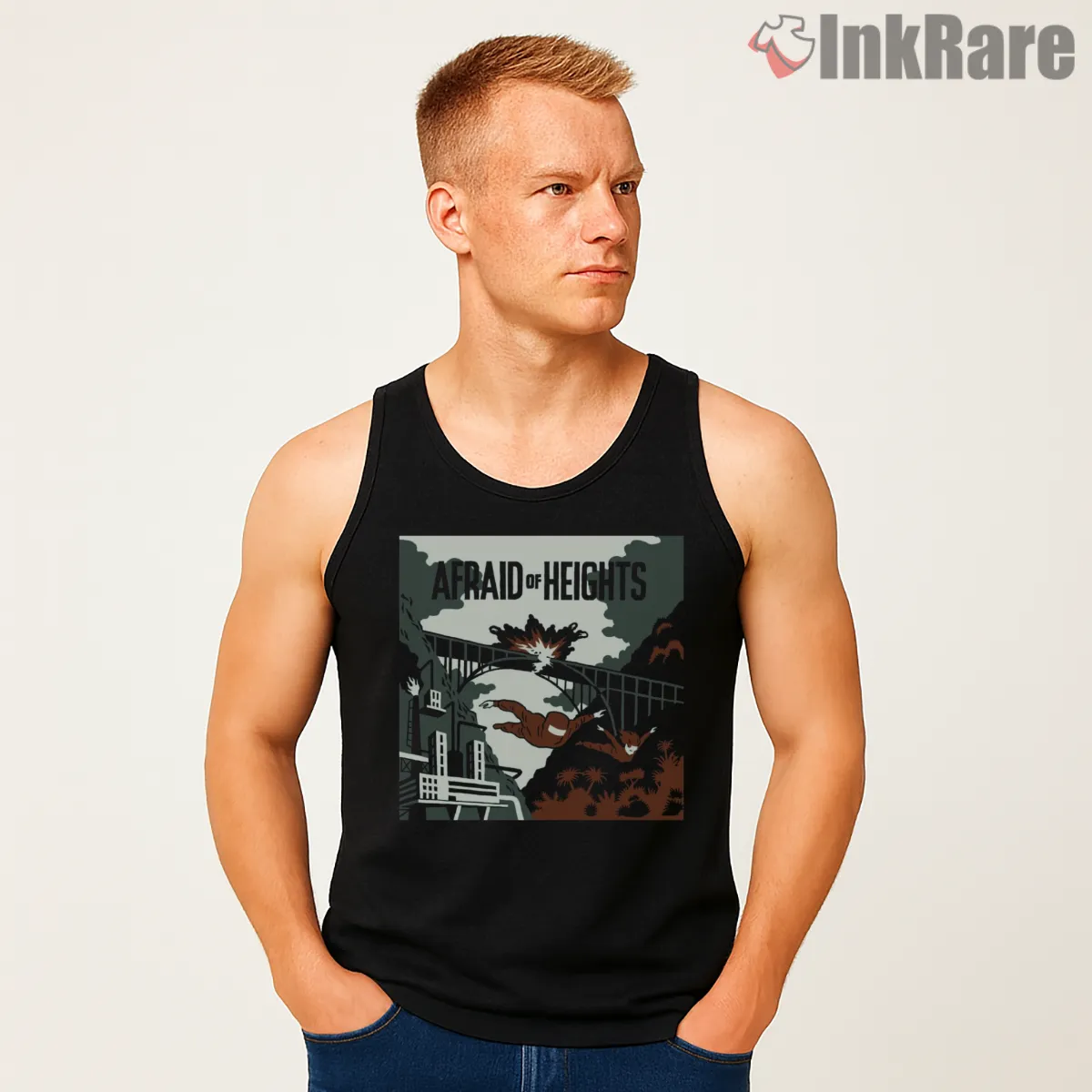 Billy Talent Afraid Of Heights Bridge Scene Tank Top Black Billy Talent Afraid Of Heights Bridge Scene Shirt on black tank top for men graphic tee