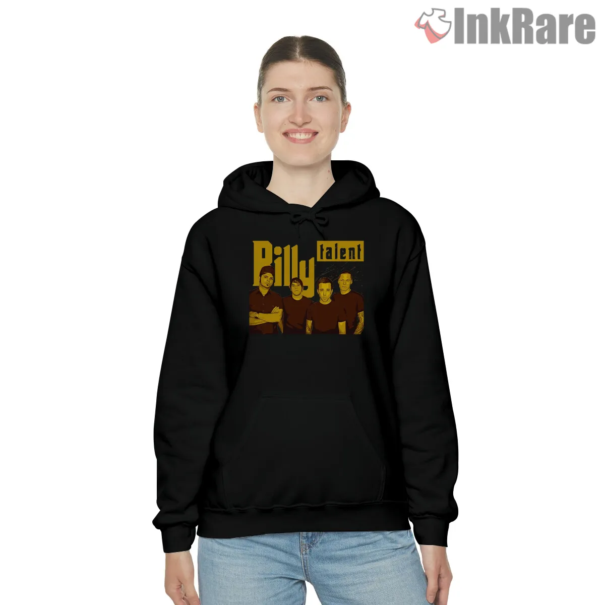 Billy Talent Band Portrait Yellow Logo Hoodie Black Billy Talent Band Portrait Yellow Logo Shirt on black hoodie for women graphic tee