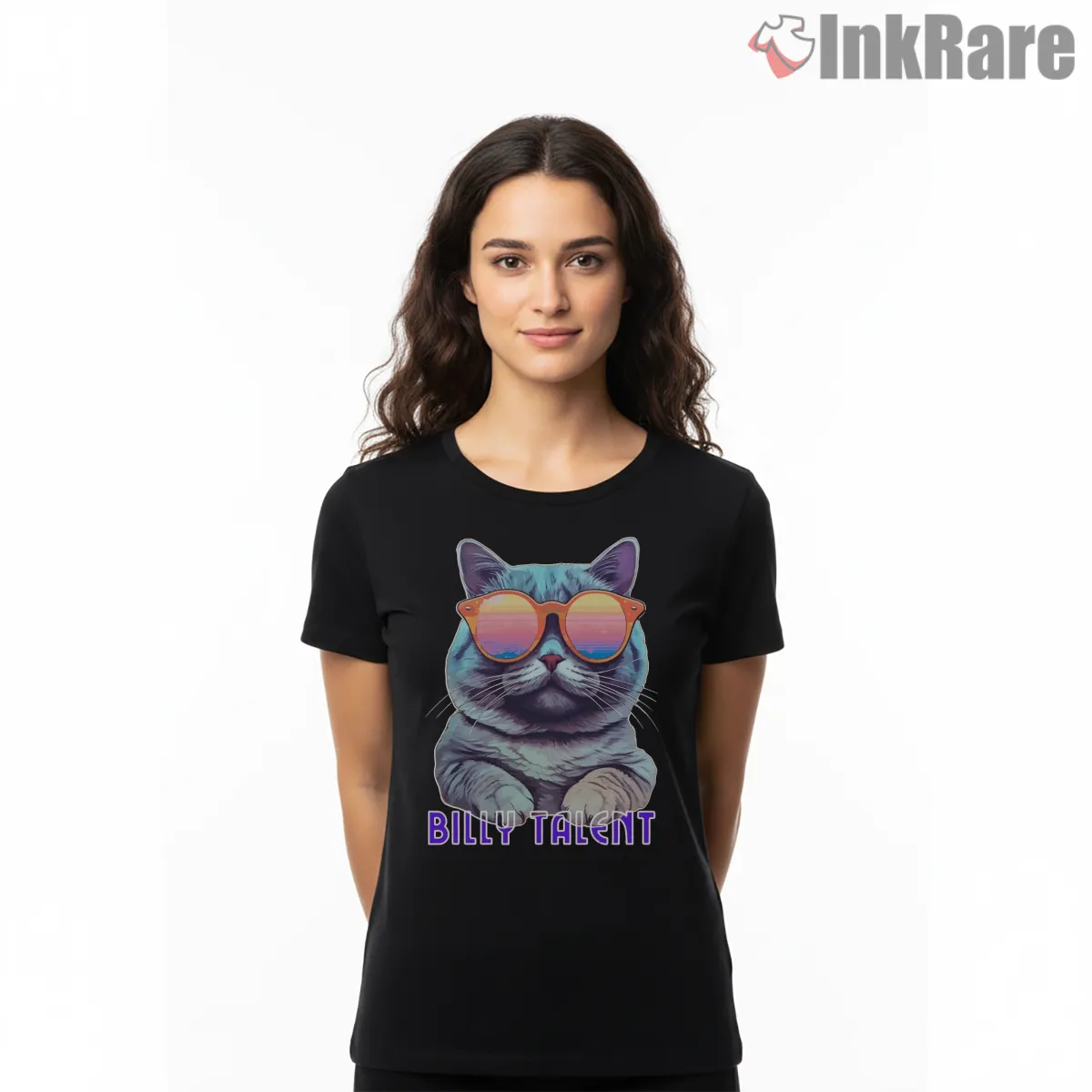 Billy Talent Cool Cat Sunglasses Short Sleeve Black Billy Talent Cool Cat Sunglasses Shirt on black short sleeve shirt for women graphic tee