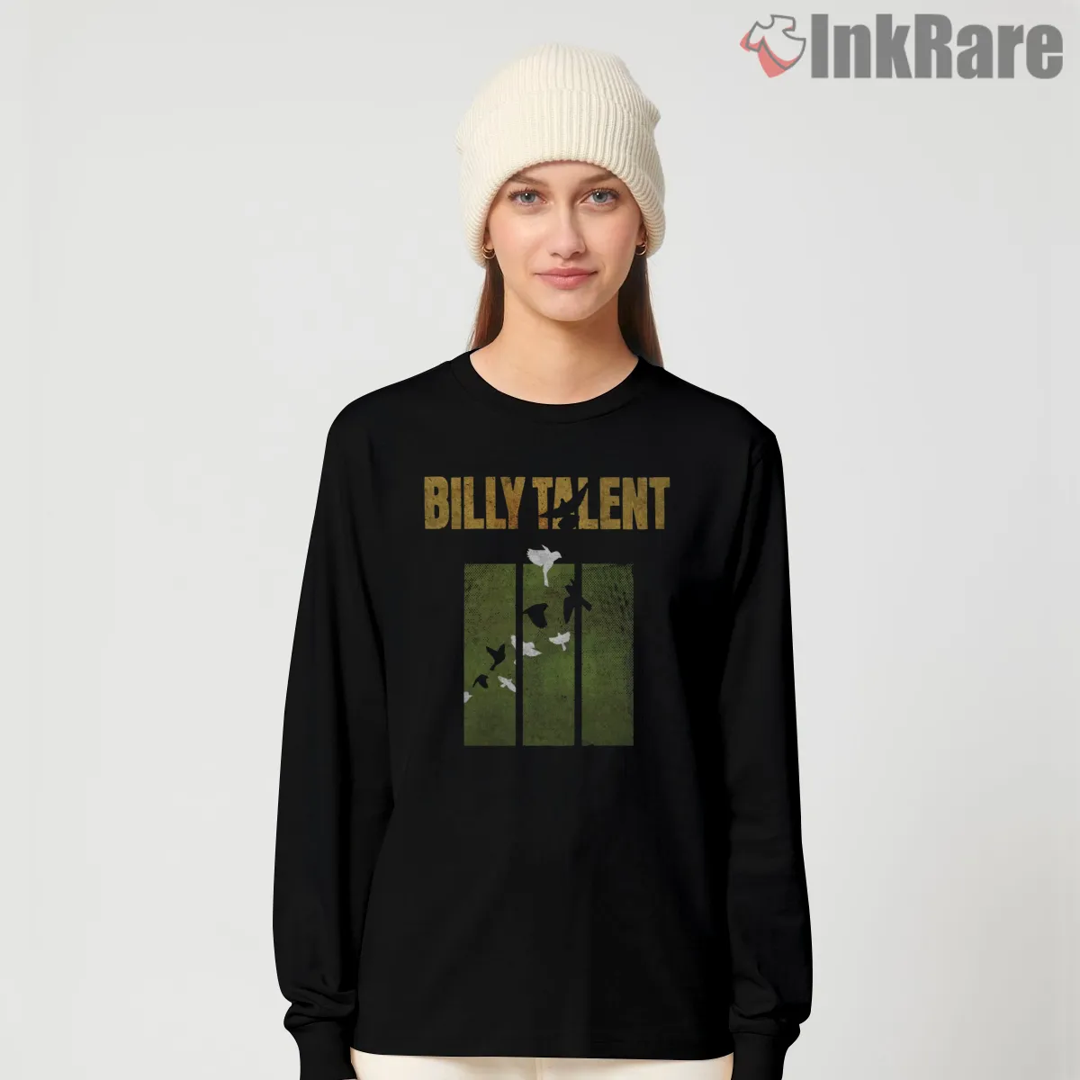 Billy Talent Distressed Birds And Bar Panels Long Sleeve Black Billy Talent Distressed Birds And Bar Panels Shirt on black long sleeve shirt for women graphic tee