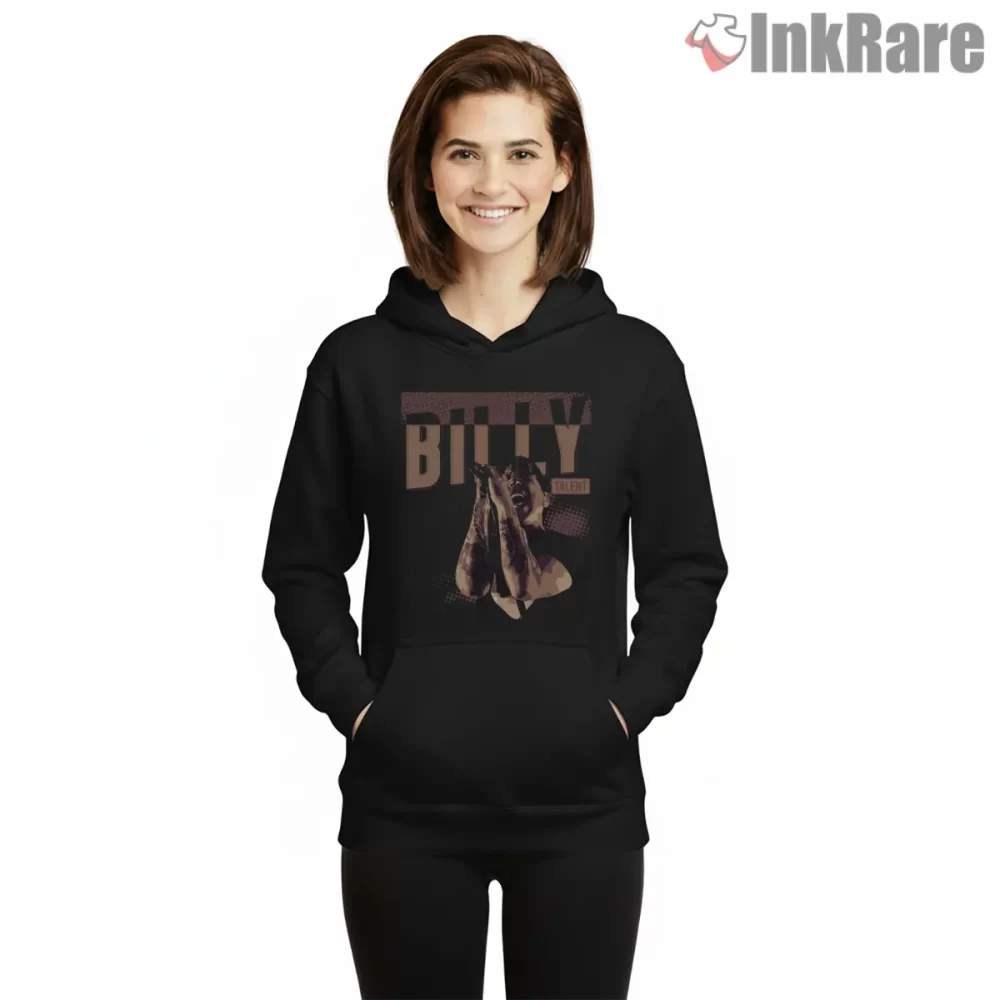 Billy Talent Halftone Singer Shout Shirt on black hoodie for women graphic tee