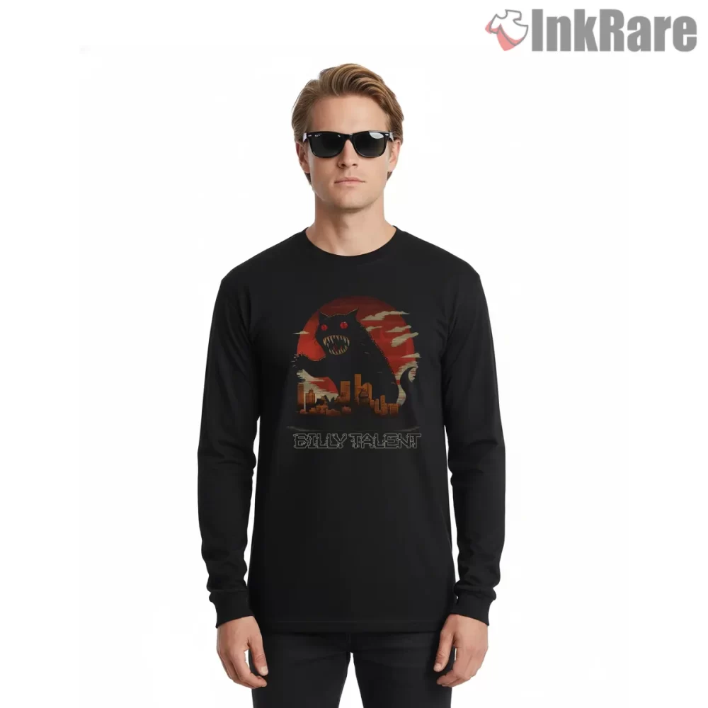 Billy Talent Monster Cat City Sunset Shirt on black long sleeve shirt for men graphic tee