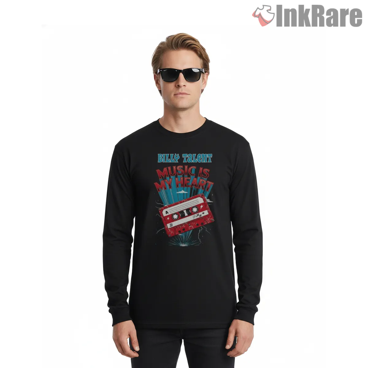 Billy Talent Music Is My Heart Cassette Long Sleeve Black Billy Talent Music Is My Heart Cassette Shirt on black long sleeve shirt for men graphic tee
