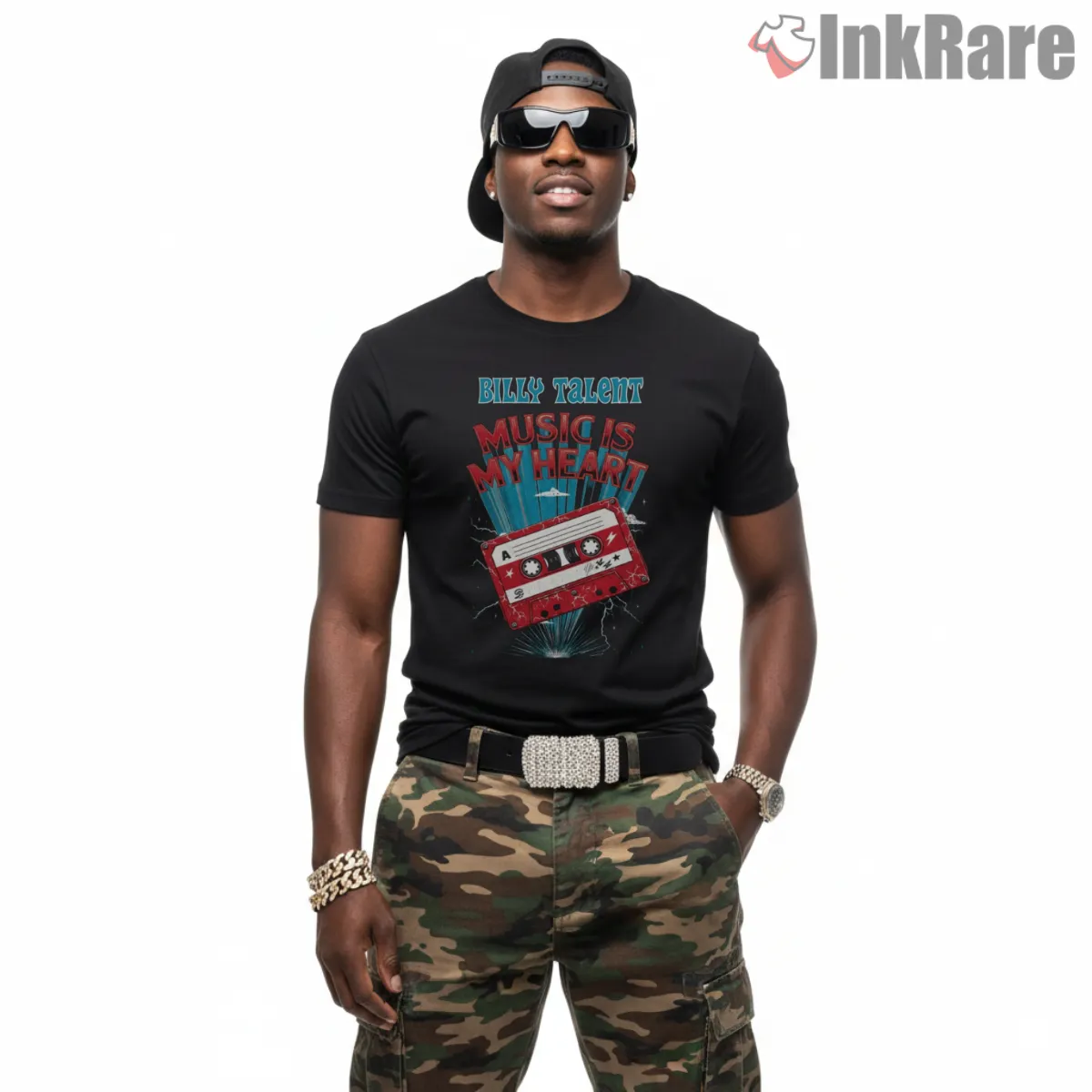 Billy Talent Music Is My Heart Cassette Shirt on black short sleeve shirt for men graphic tee