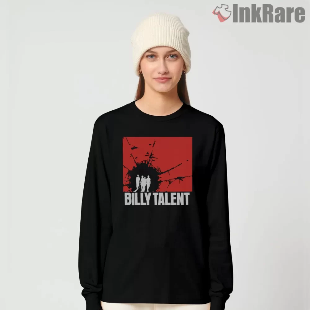 Billy Talent Red Silhouette Barbed Wire Poster Shirt on black long sleeve shirt for women graphic tee
