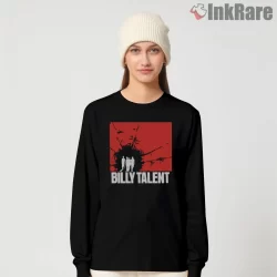 Billy Talent Red Silhouette Barbed Wire Poster Shirt on black long sleeve shirt for women graphic tee
