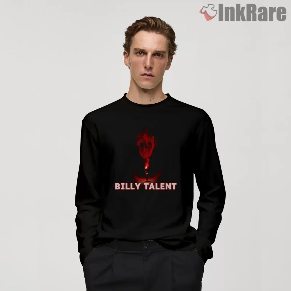 Billy Talent Red Smoke Skull Flare Shirt on black long sleeve shirt for men graphic tee