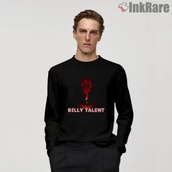 Billy Talent Red Smoke Skull Flare Shirt on black long sleeve shirt for men graphic tee