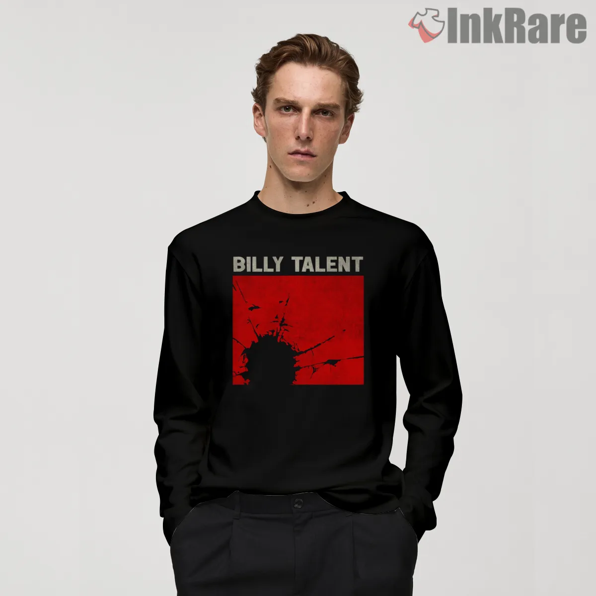 Billy Talent Red Splash Poster Graphic Shirt on black long sleeve shirt for men graphic tee
