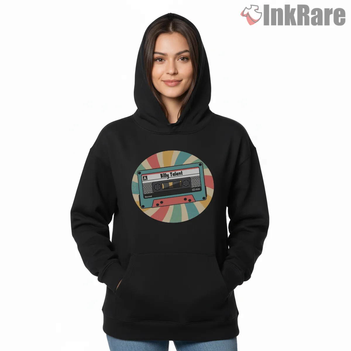 Billy Talent Retro Cassette Circle Hoodie Black Billy Talent Retro Cassette Circle Shirt on black hoodie for women graphic tee
