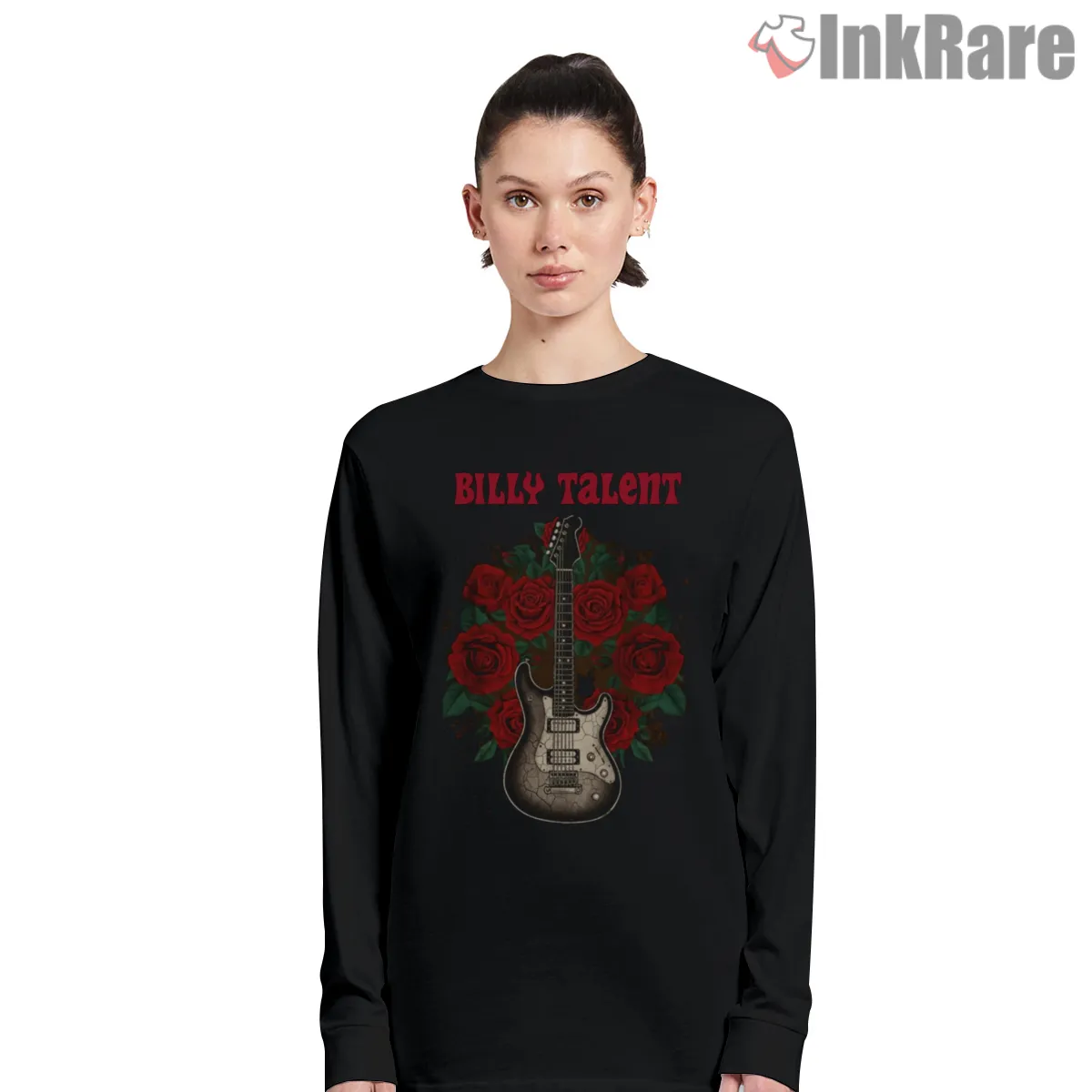 Billy Talent Rose Garden Guitar Emblem Shirt on black long sleeve shirt for women graphic tee