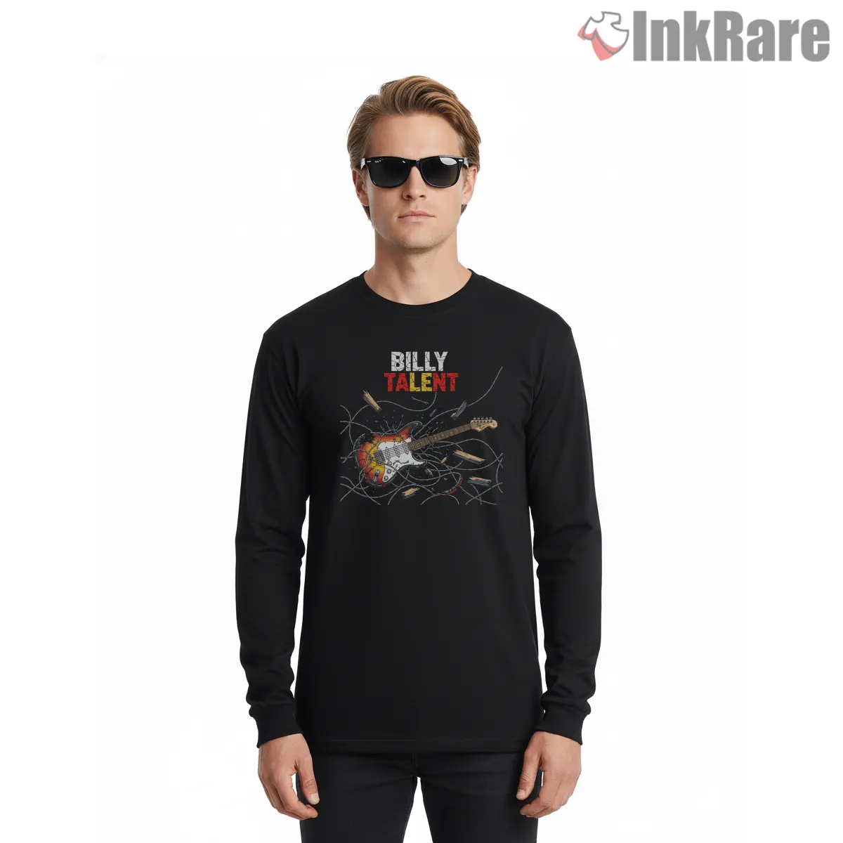 Billy Talent Shattered Guitar And Barbed Wire Shirt on black long sleeve shirt for men graphic tee