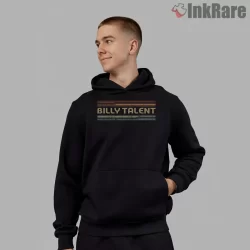 Billy Talent Vintage Stripe Wordmark Shirt on black hoodie for men graphic tee