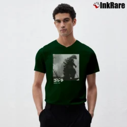 Men’s Bioworld Godzilla 1954 Black And White Classic Movie V-Neck Tee in forest green | Sharp, Breathable, Everyday Staple