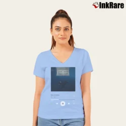 Women’s Birds Of A Feather Billie Eilish V-Neck Tee in light blue | Chic Neckline, Soft Texture