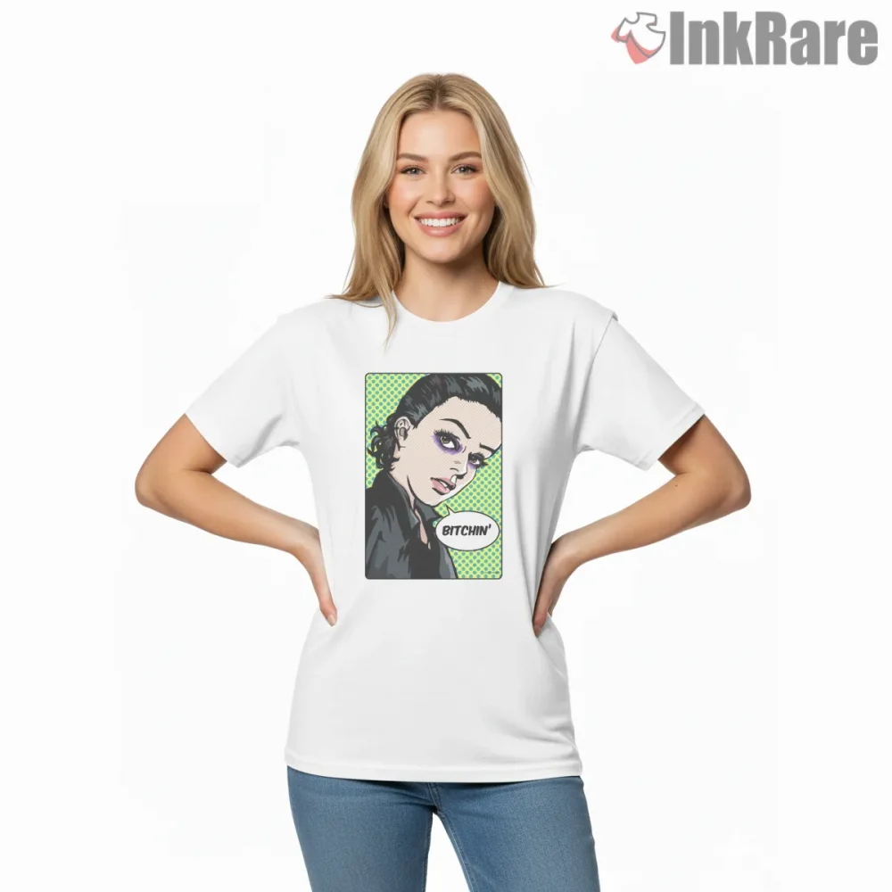 Bitchin Eleven Pop Art Portrait Shirt on white short sleeve shirt for women graphic tee