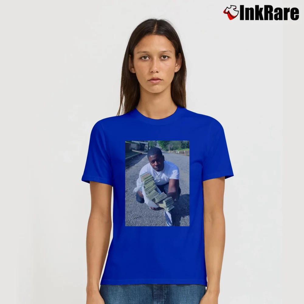 Women’s Blac Youngsta Photo Poster Graphic Signature T-Shirt in royal blue | Soft, Flattering Fit