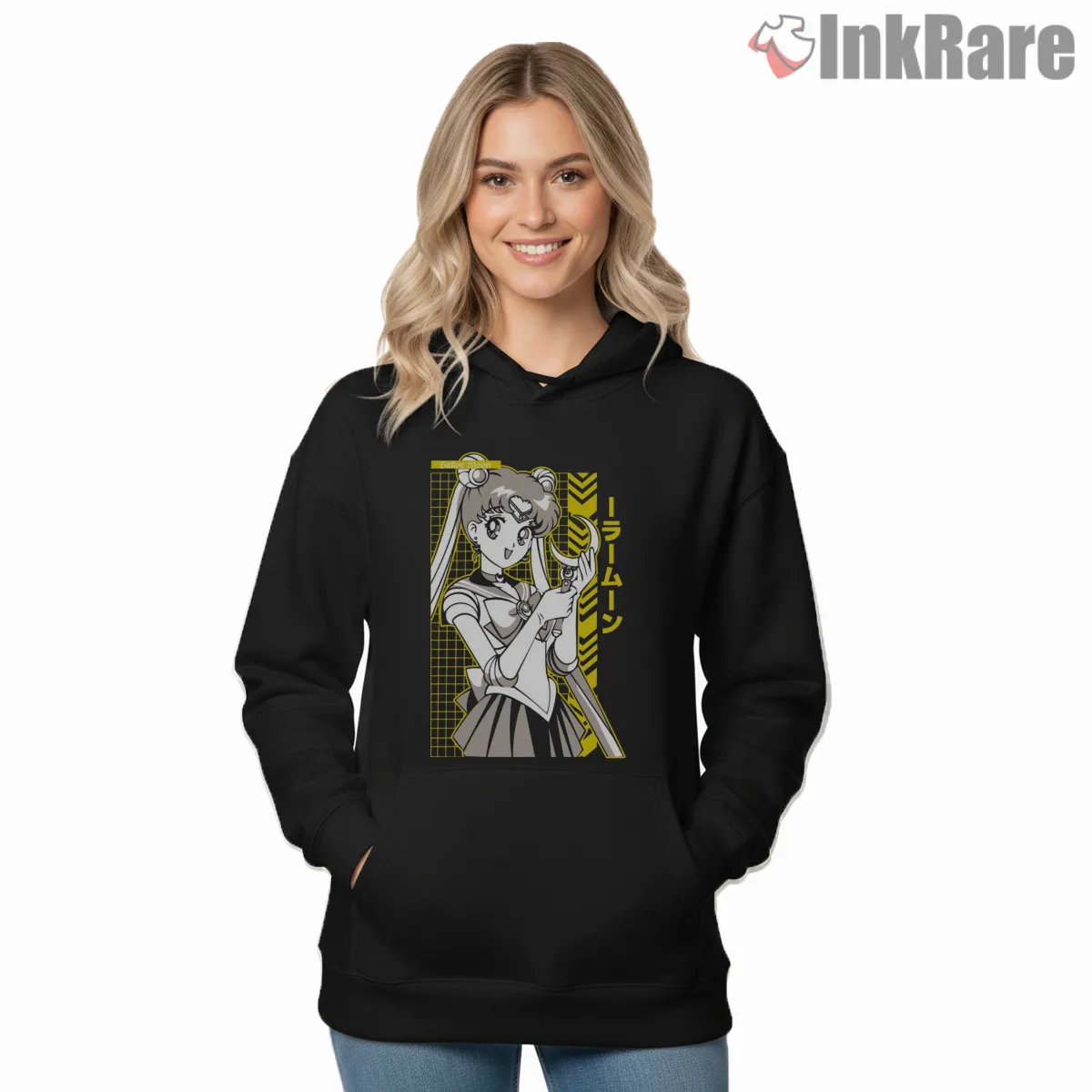 Black And Yellow Crescent Wand Graphic Shirt on black hoodie for women graphic tee