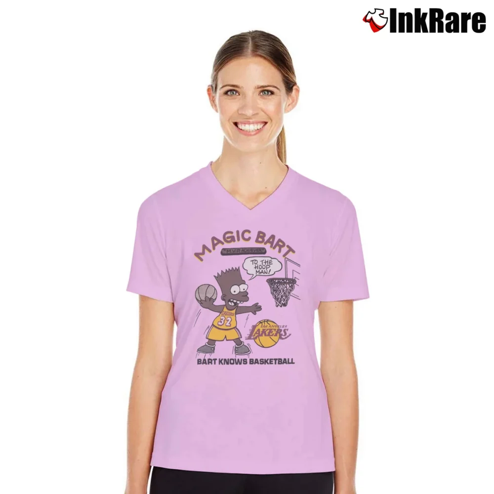 Women’s Black Bart Bootleg 90s Simpsons Magic Bart V-Neck Tee in light pink | Chic Neckline, Soft Texture