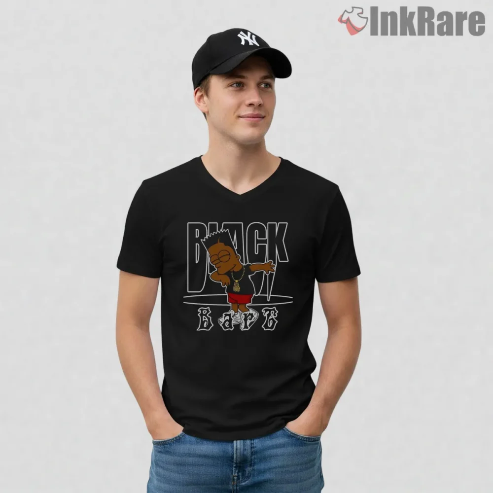Black Bart Hip Hop Street Style Cartoon Shirt on black v-neck shirt for men graphic tee