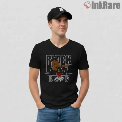 Black Bart Hip Hop Street Style Cartoon Shirt on black v-neck shirt for men graphic tee