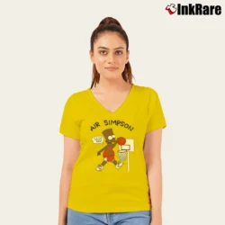 Women’s Black Bart Simpson Michael Jordan Basketball 80s 90s Vintage V-Neck Tee in yellow | Chic Neckline, Soft Texture