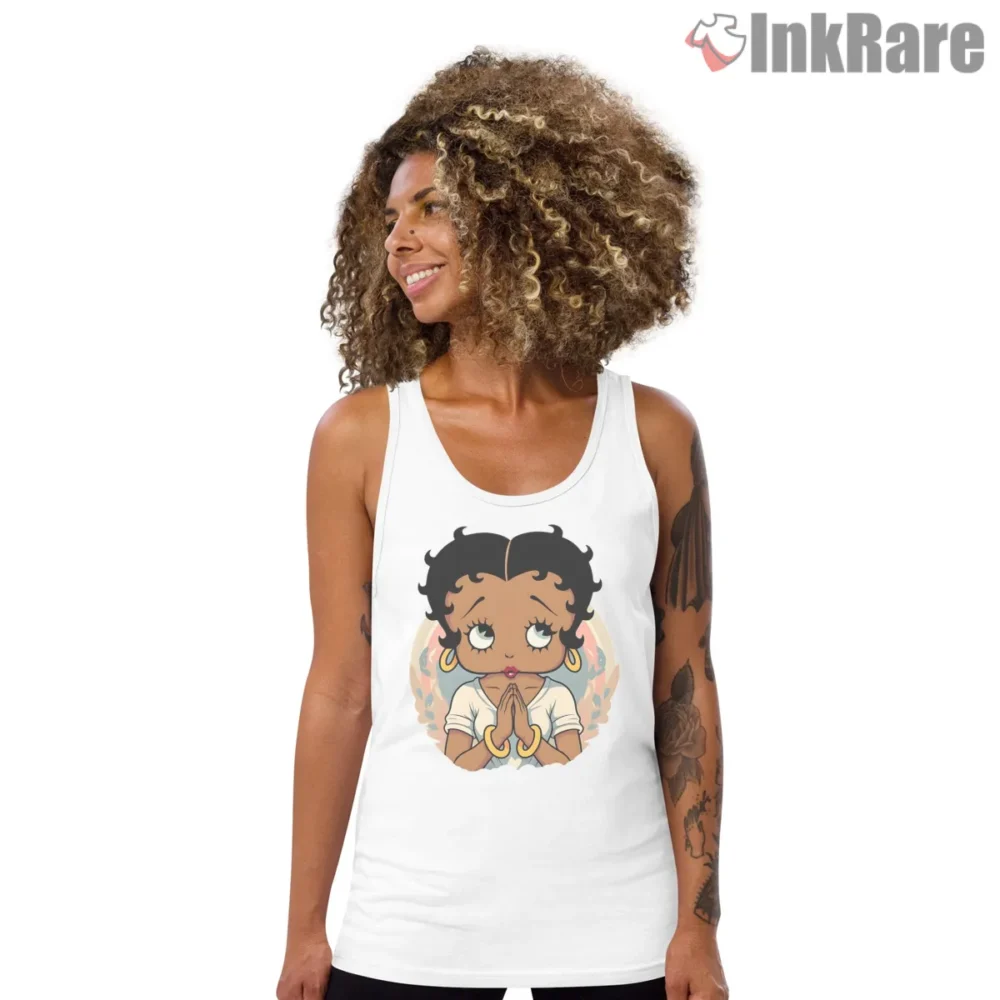 Black Betty Boop Praying Hands Faith Portrait Shirt on white tank top for women graphic tee