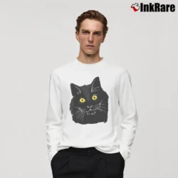 Men’s Black Cat Cute Pet Lover Gift Long-Sleeve Shirt in white | Sleek, Lightweight, Year-Round Wear