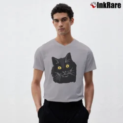 Men’s Black Cat Cute Pet Lover Gift V-Neck Tee in sport grey | Sharp, Breathable, Everyday Staple