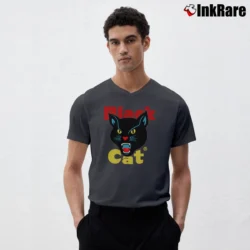 Men’s Black Cat Fireworks Classic V-Neck Tee in charcoal | Sharp, Breathable, Everyday Staple