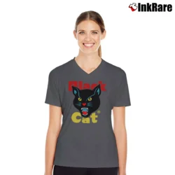 Women’s Black Cat Fireworks Classic V-Neck Tee in charcoal | Chic Neckline, Soft Texture