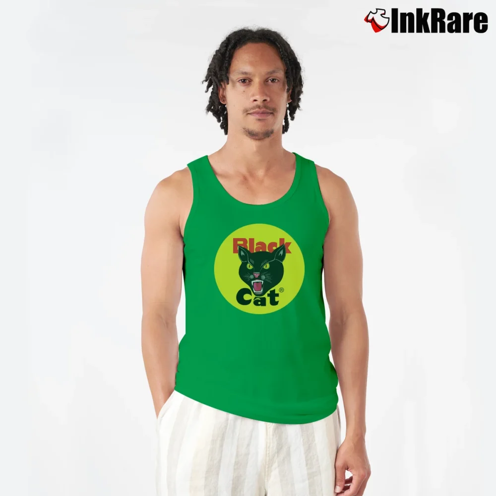 Men’s Black Cat Fireworks Firecracker Tank Top in irish green | Breathable, Active-Friendly Design