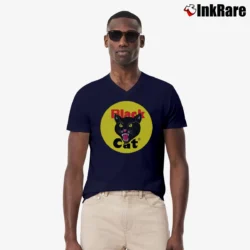 Men’s Black Cat Fireworks Firecracker V-Neck Tee in navy | Sharp, Breathable, Everyday Staple