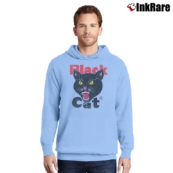Men’s Black Cat Fireworks Pullover Hoodie in light blue | Cozy, Durable, Modern Fit