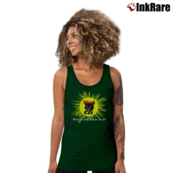 Women’s Black Cat Fireworks Red Graphic Tank Top in forest green | Lightweight, Movement-Friendly
