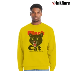 Men’s Black Cat Fireworks Crewneck Sweatshirt in yellow | Cozy Fabric, Clean Style