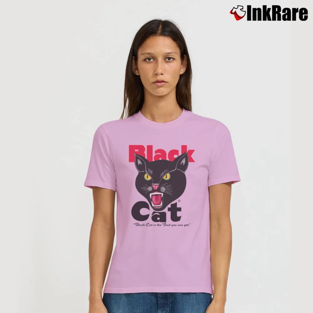 Women’s Black Cat Fireworks Signature T-Shirt in light pink | Soft, Flattering Fit