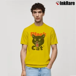 Men’s Black Cat Fireworks Classic T-Shirt in yellow | Soft, Breathable Everyday Wear