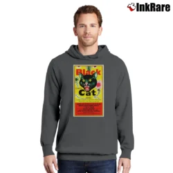 Black Cat Fireworks hoodie front view in charcoal