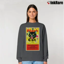 Women’s Black Cat Fireworks Vintage Funny Graphic Relaxed Sweatshirt in charcoal | Soft, Laid-Back Vibe